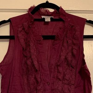 Loft v-neck lace trim button blouse